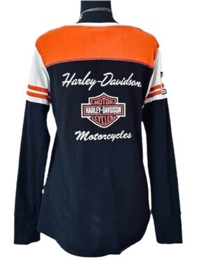 #57 HARLEY-DAVIDSON ~ Long Sleeve Monogrammed Shirt in Black and Orange size M